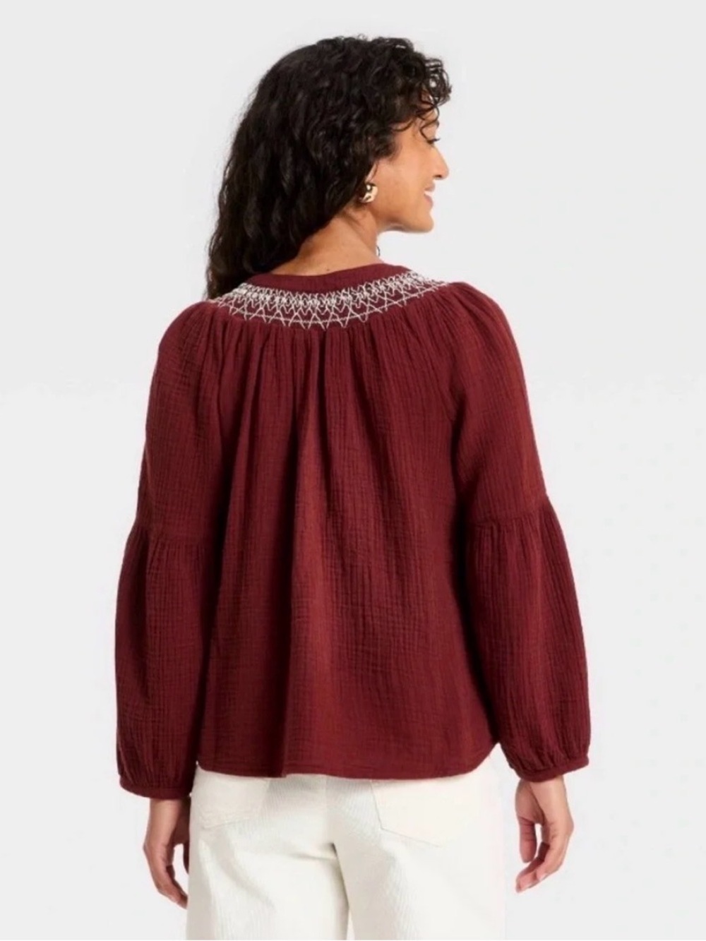 Universal Thread Burgundy Tie-Front Peasant Blouse - Picture 2 of 4